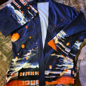 Men Building and Lantern Print Kimono